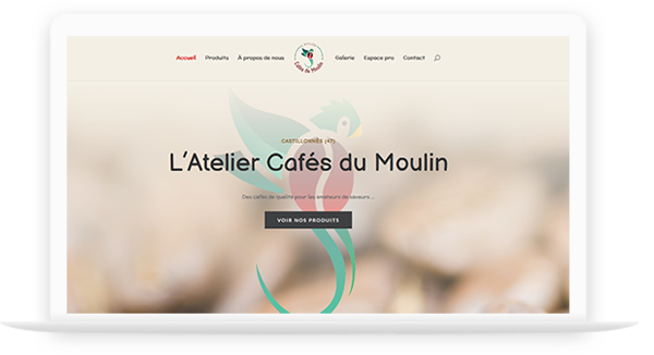 écran d'arrivée du site l'atelier cafés du moulin