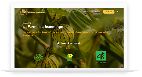 écran d'arrivée du site La ferme de Jeanmetge